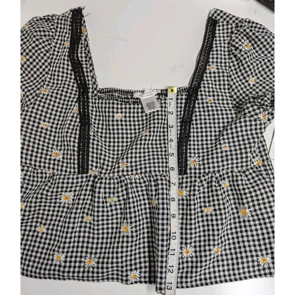 Kirius Los Angeles Top Women Large Plaid And Flowers Short Sleeves Crop Junior L - Picture 5 of 9